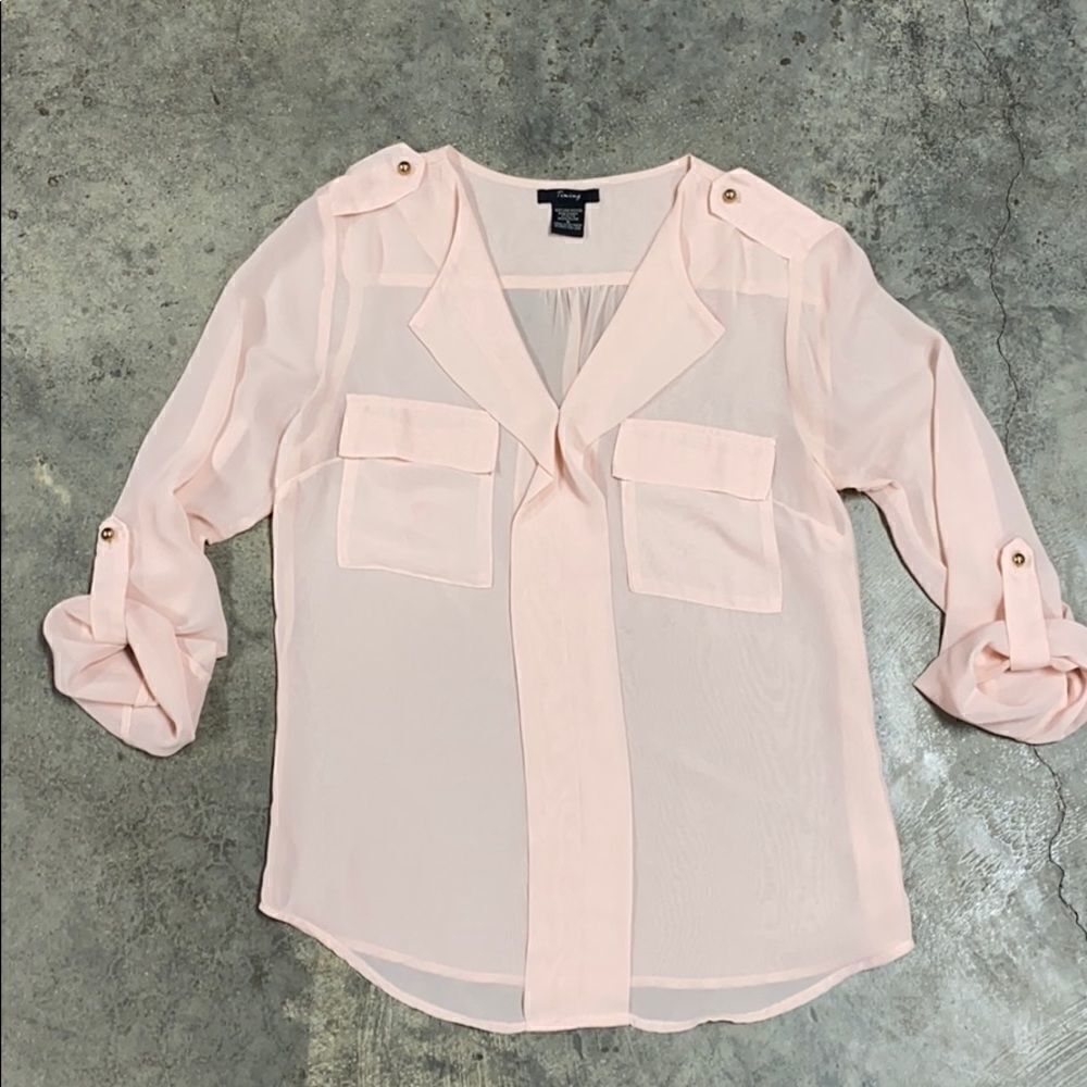 Timing L/S Peach Button Down Blouse Size Small - Picture 4 of 5